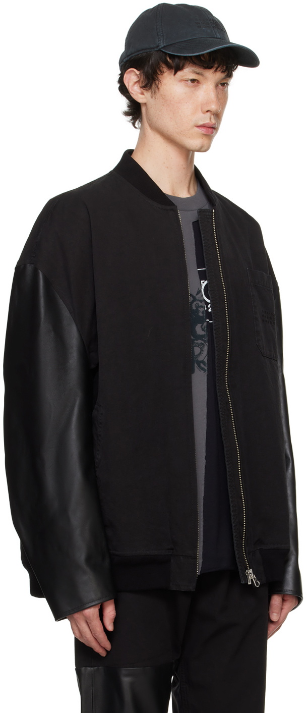 MM6 Maison Margiela Black Canvas & Leather Bomber Jacket MM6