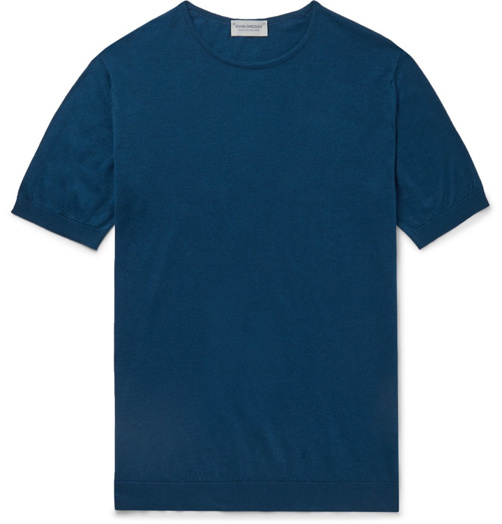 Photo: John Smedley - Belden Slim-Fit Sea Island Cotton T-Shirt - Blue