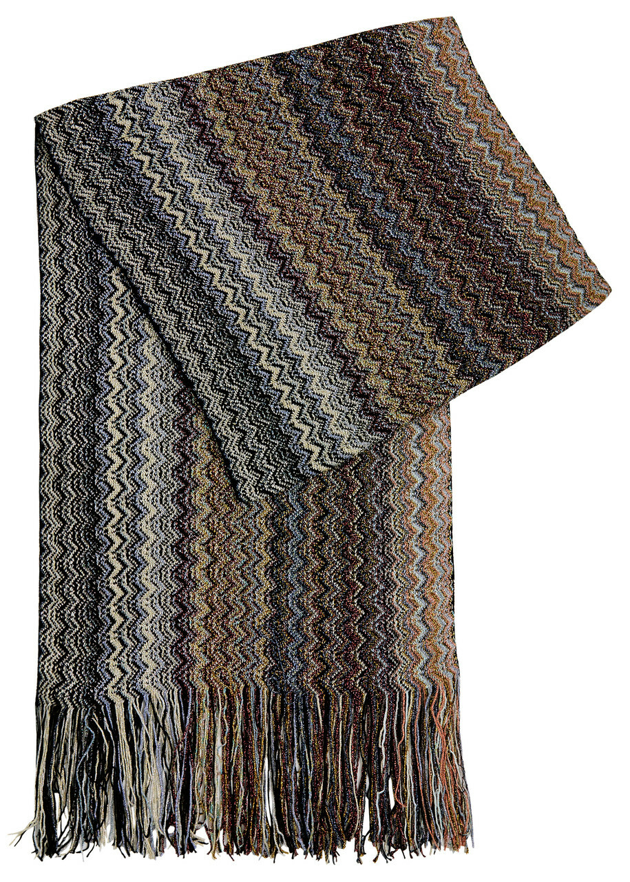 Missoni Zigzag-intarsia Metallic-knit Scarf - Gold - One
