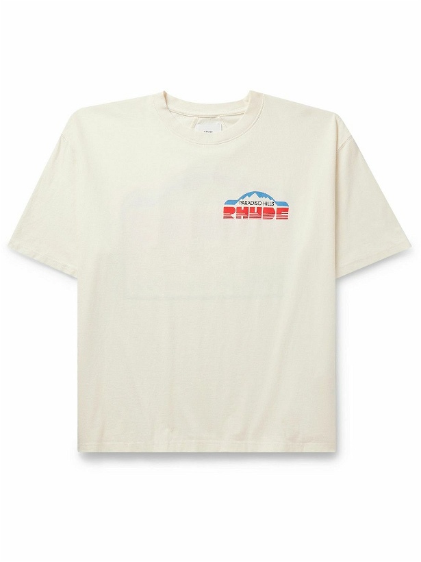 Photo: Rhude - Paradiso Rally Printed Cotton-Jersey T-Shirt - Neutrals