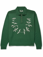 BODE - Floret Embroidered Wool Half-Zip Sweater - Green