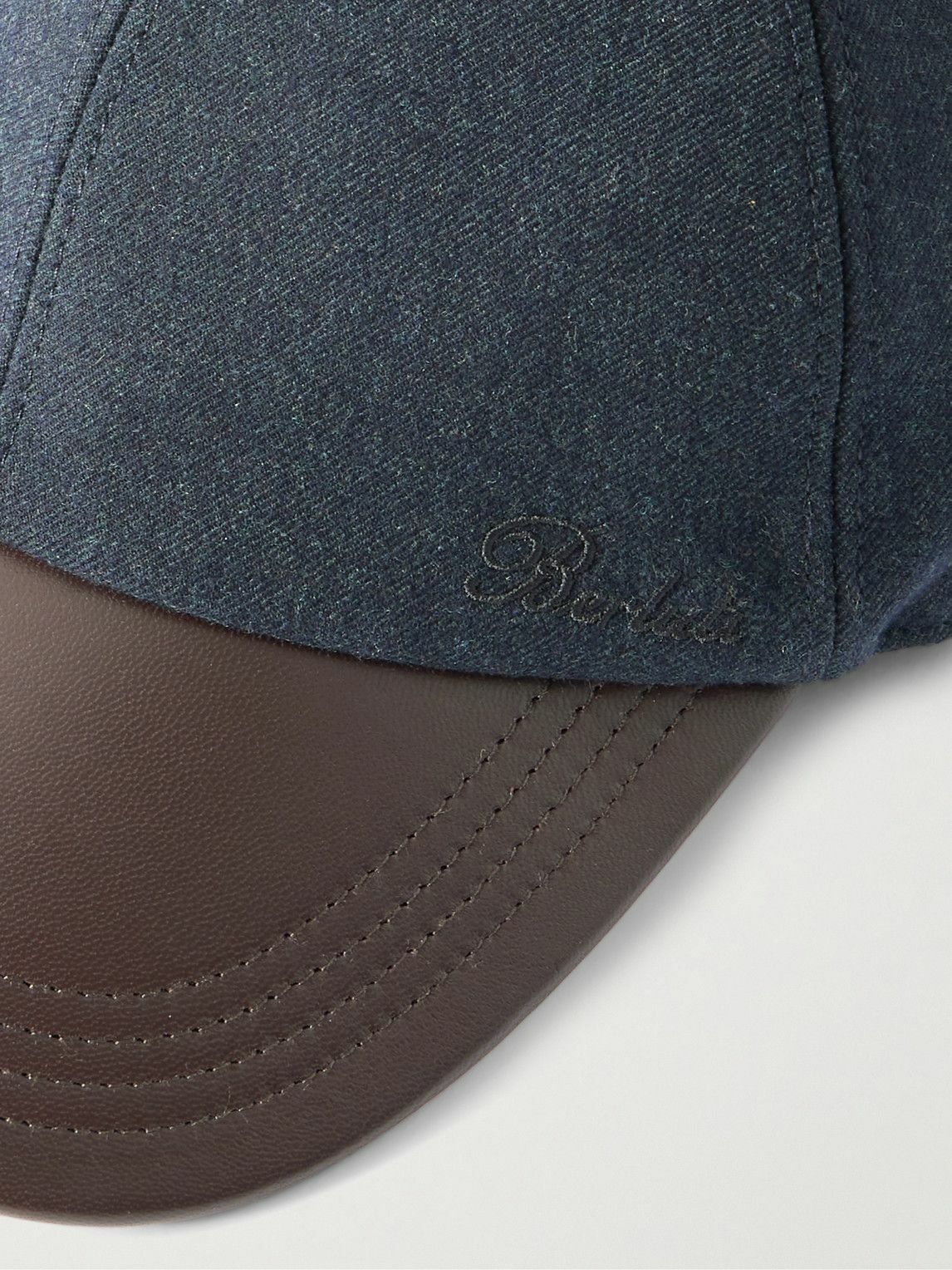 Berluti - Logo-Embroidered Leather-Trimmed Wool-Blend Baseball Cap - Blue