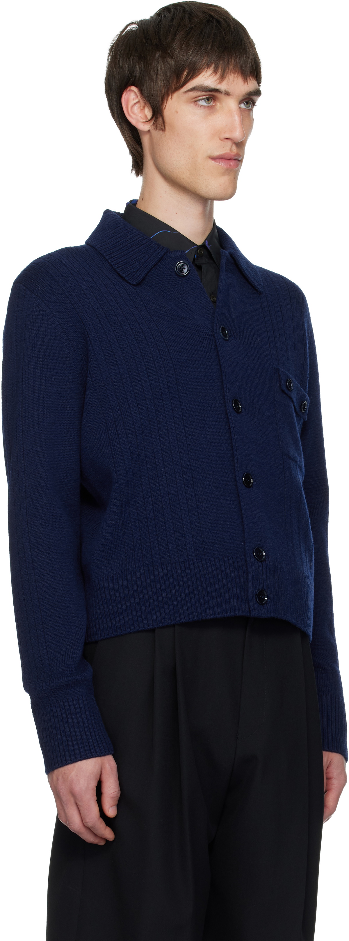 Dries Van Noten Navy Wool Cardigan