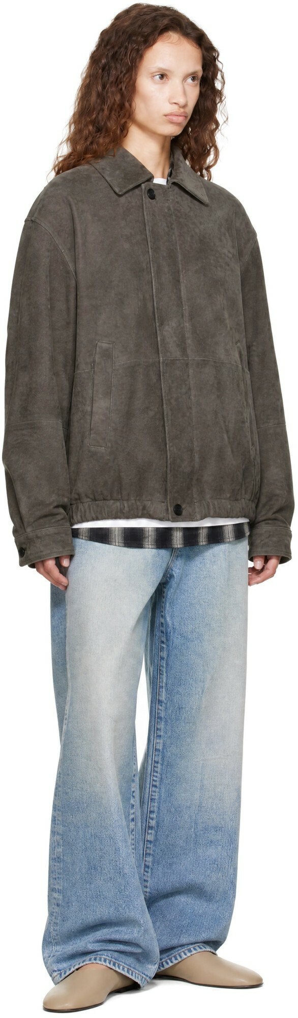 ssstein Brown Goat Suede Zip Jacket
