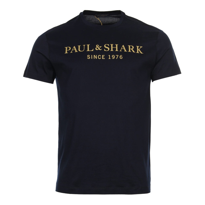 Photo: Gold Logo T-Shirt - Navy