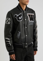 Off-white Logo Leather Varsity Jacket Black