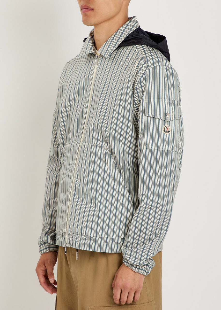 Moncler Havas Striped Hooded Cotton Jacket Blue