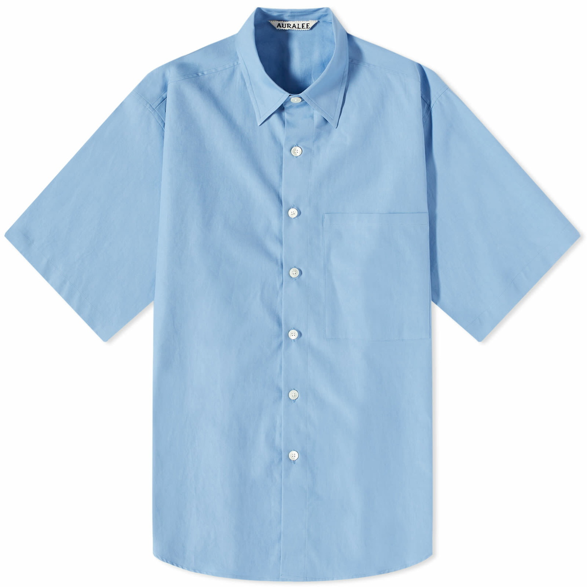 Auralee Men's Finx Short Sleeve Shirt in Blue Auralee