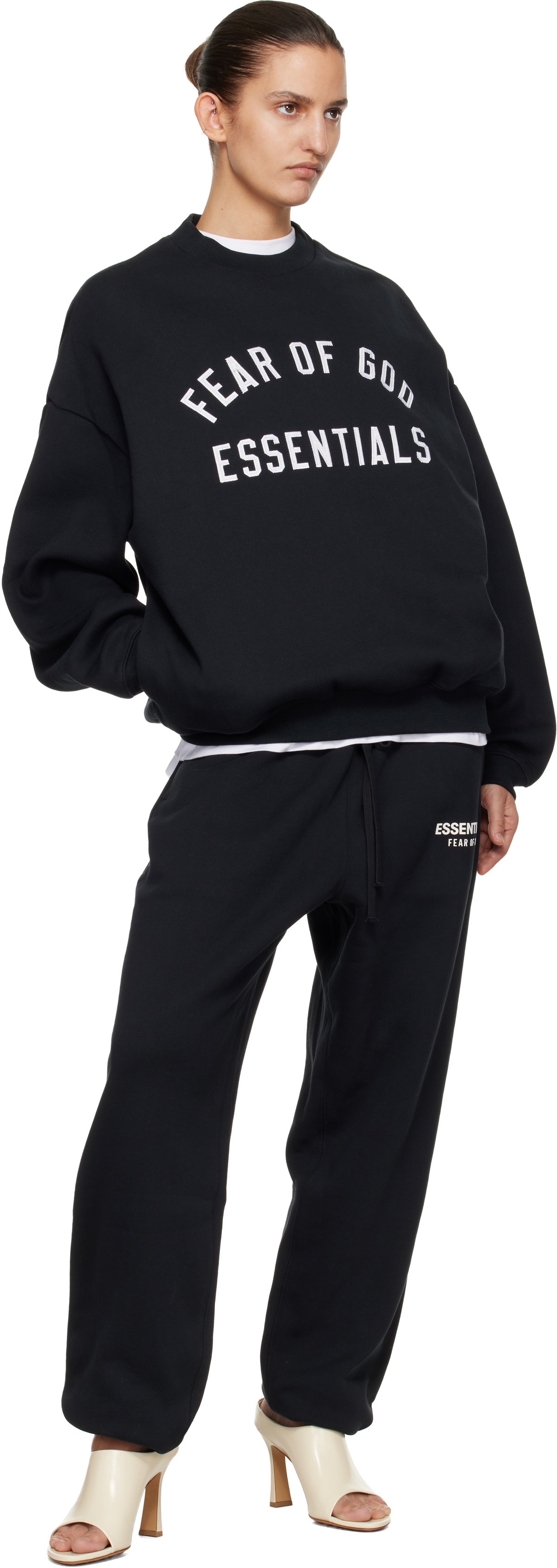 Fear of God ESSENTIALS Black Varsity Crewneck Sweatshirt
