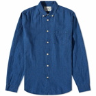 Folk Men's Waffle Relaxed Fit Shirt in Indigo Waffle