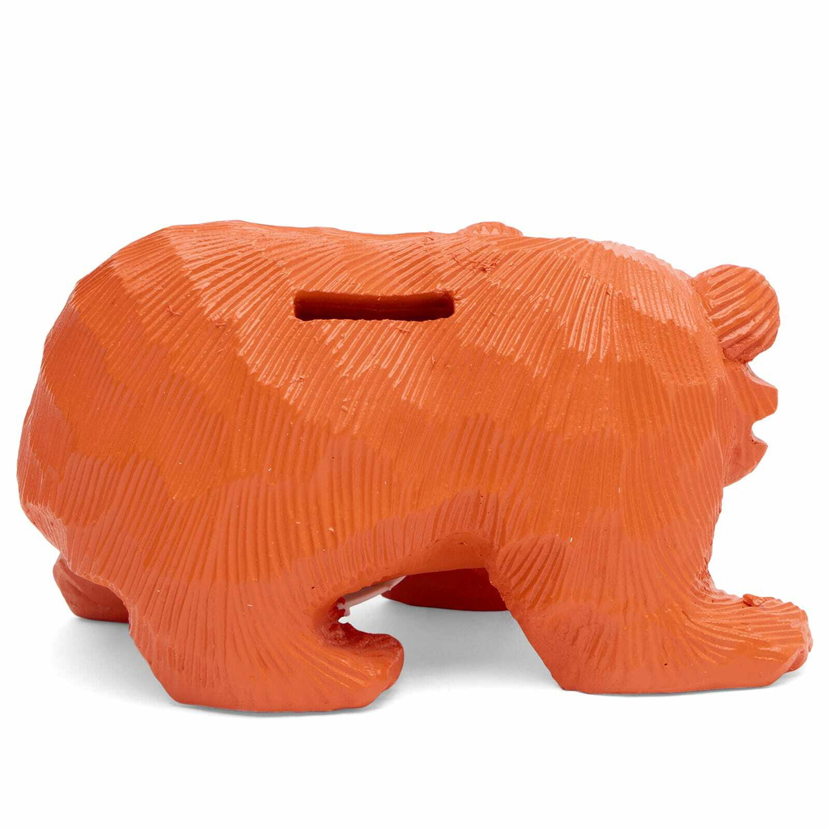BEAMS JAPAN Wooden Carving Bear Piggy Bank in Orange 