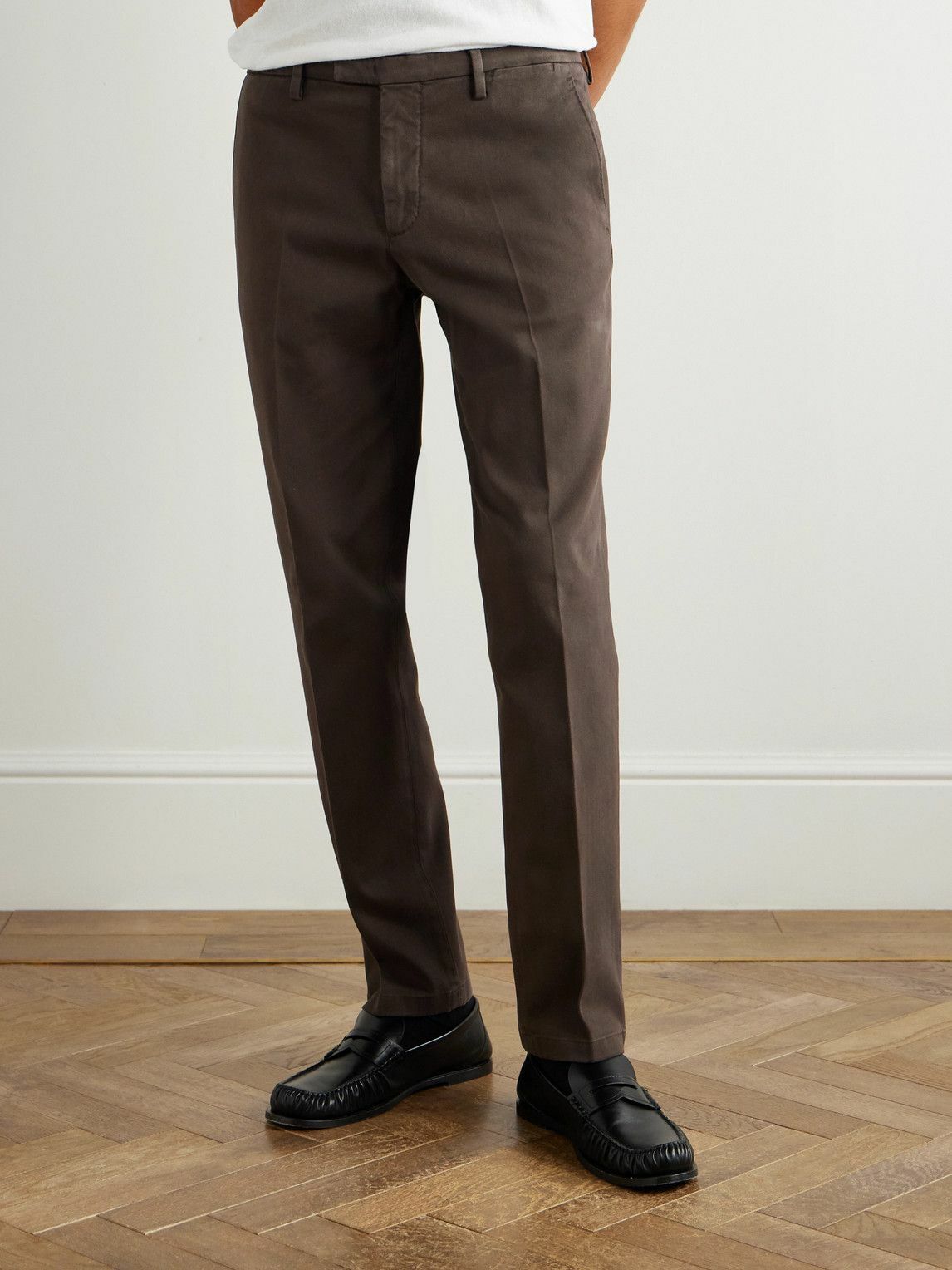 Boglioli - Tapered Cotton-Blend Twill Trousers - Brown