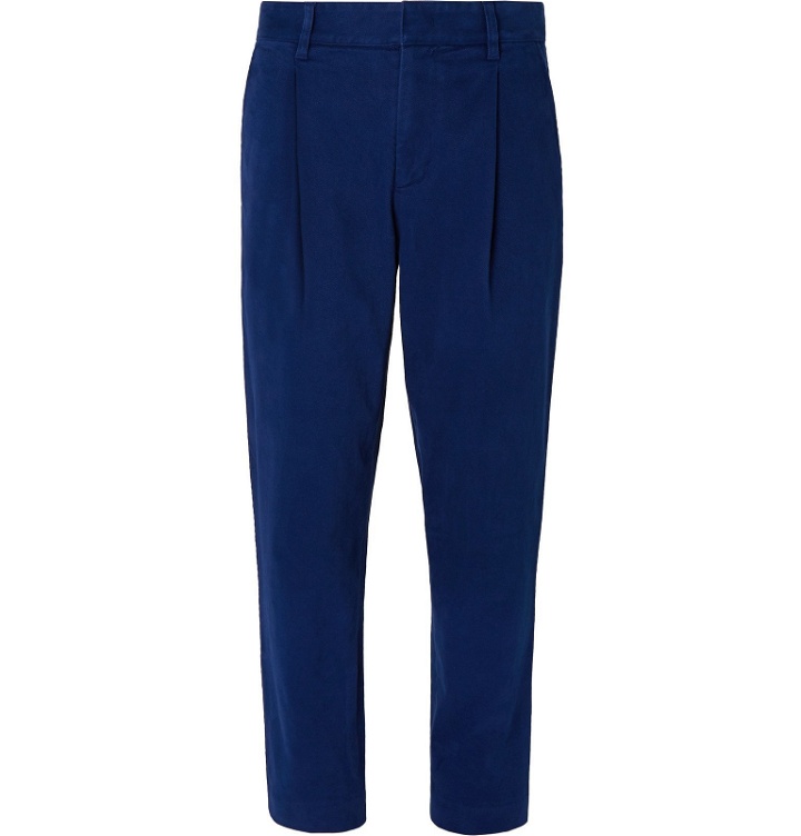 Photo: Mr P. - Tapered Pleated Cotton-Blend Moleskin Suit Trousers - Blue