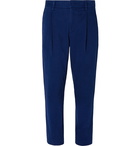 Mr P. - Tapered Pleated Cotton-Blend Moleskin Suit Trousers - Blue