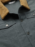 Peter Millar - Faux Shearling-Trimmed Cotton-Blend Flannel Trucker Jacket - Gray