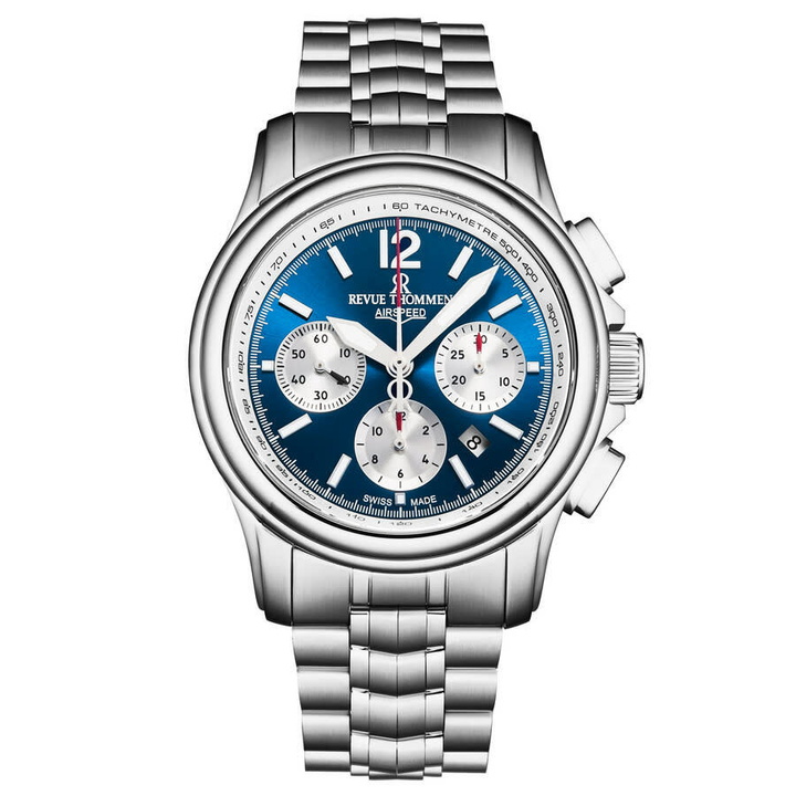 Photo: Revue Thommen Air Speed Chronograph Automatic Blue Dial Mens Watch 16041.6435