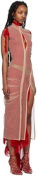 Dilara Findikoglu Beige & Red Dissolved Doll Midi Dress