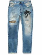 Palm Angels - Straight-Leg Appliquéd Distressed Jeans - Blue