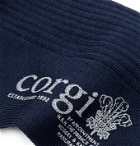 Corgi - Ribbed Mercerised Cotton-Blend Socks - Blue