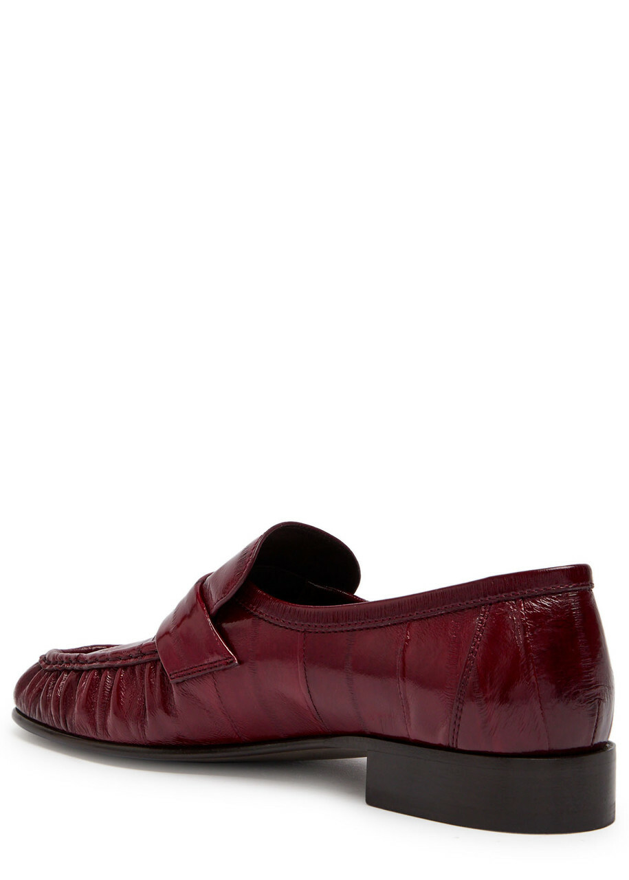 The Row Soft 25 Patent Leather Loafers Burgundy