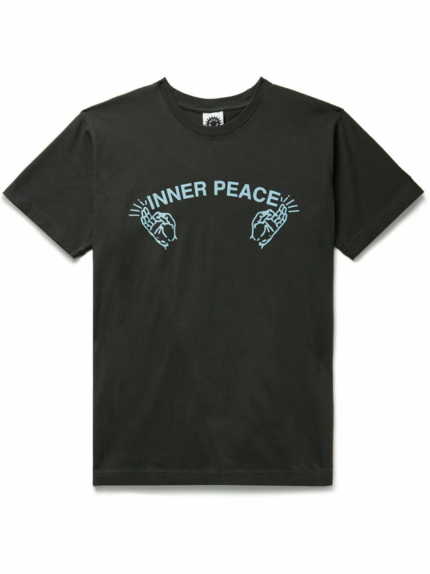 Photo: GOOD MORNING TAPES - Inner Peace Printed Organic Cotton-Jersey T-Shirt - Black