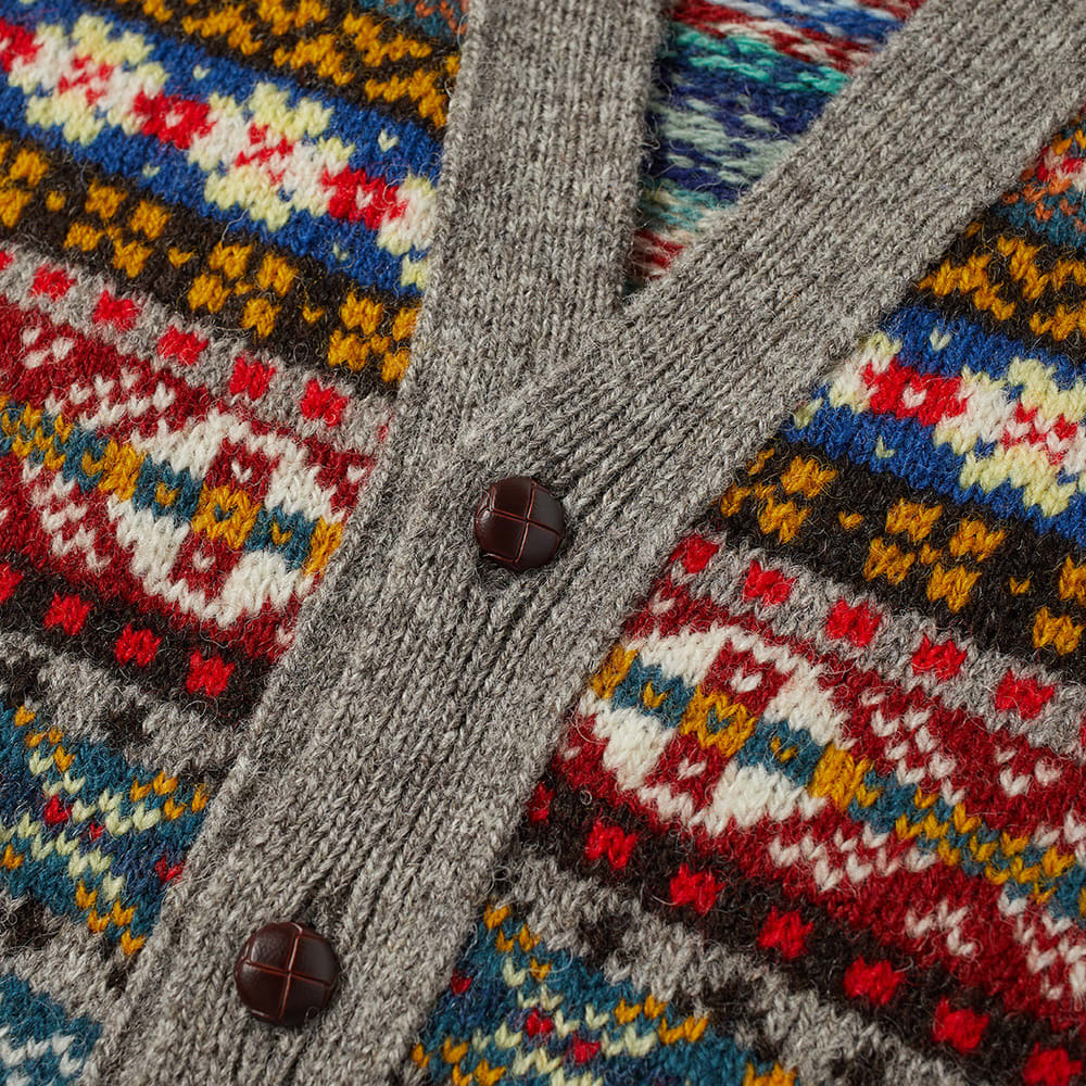 Jamieson's of Shetland Men's Crazy Fair Isle V-Neck Cardigan in Multi