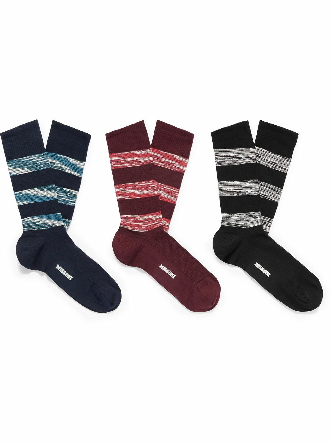 Photo: Missoni - Three-Pack Striped Stretch Cotton-Blend Socks - Multi