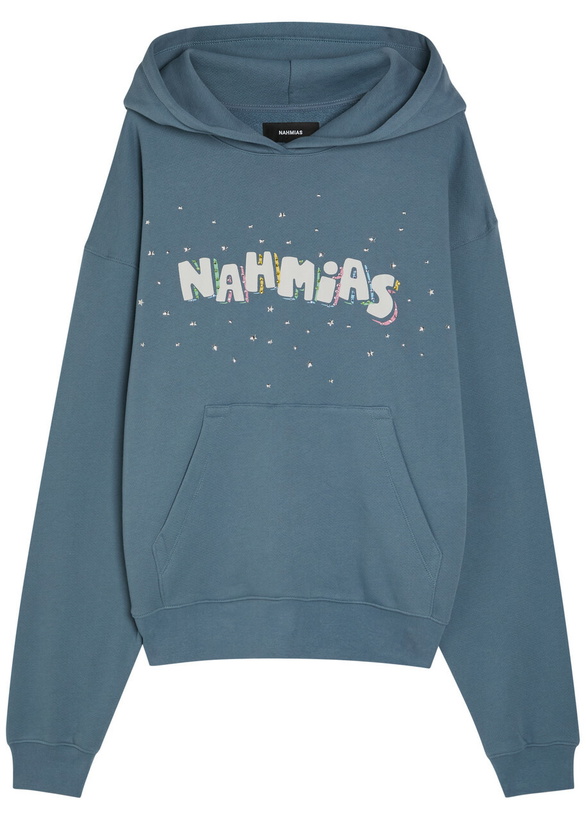 Photo: Nahmias Flower Trip Printed Hooded Cotton Sweatshirt Blue