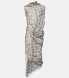 Acne Studios Dsaam checked draped silk midi dress