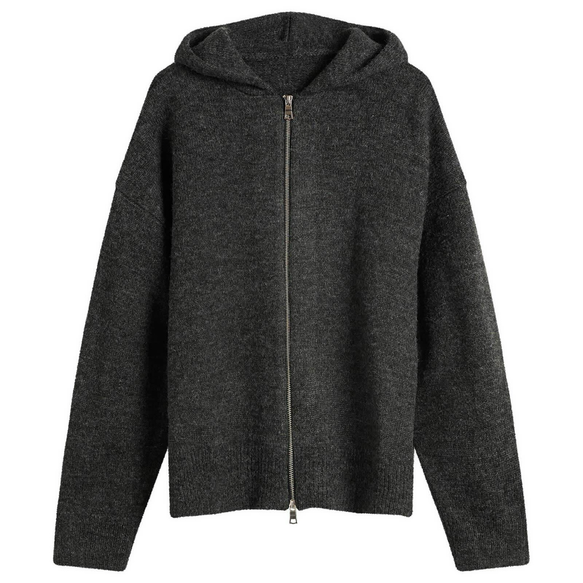 MKI Men's Mohair Blend Knit Zip Hoodie in Charcoal