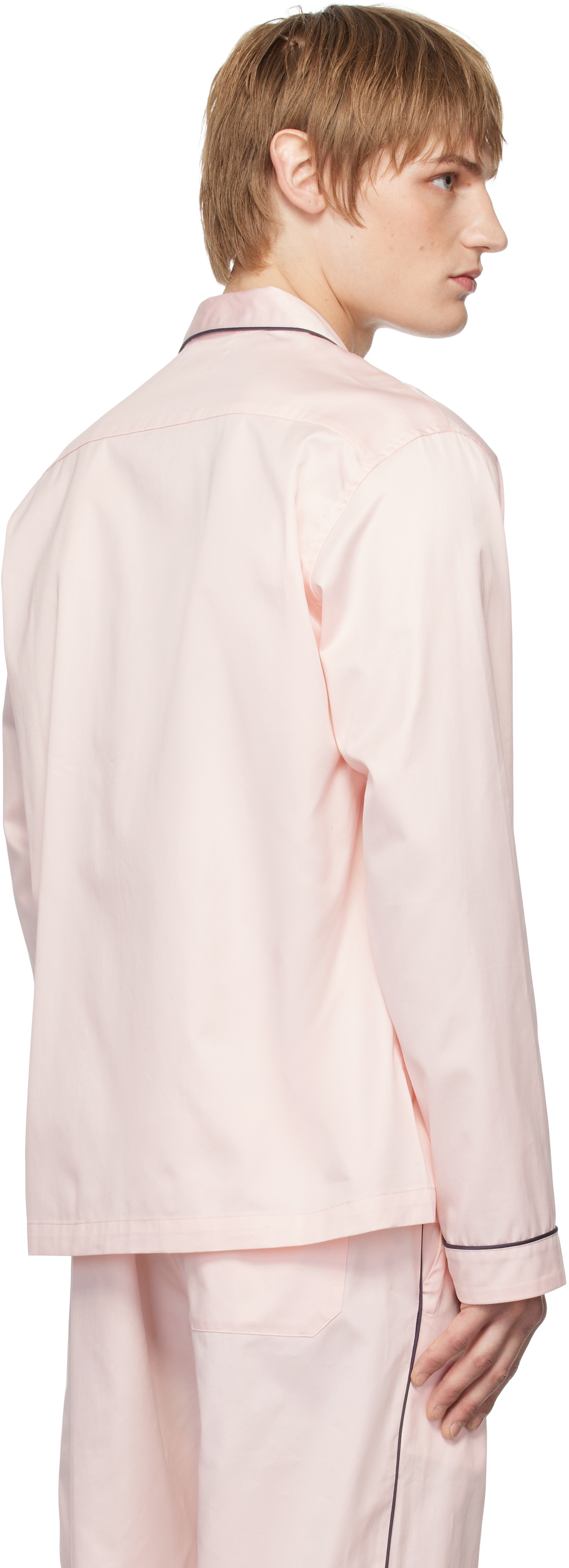 Tekla Pink Sateen Long-Sleeved Pyjama Shirt