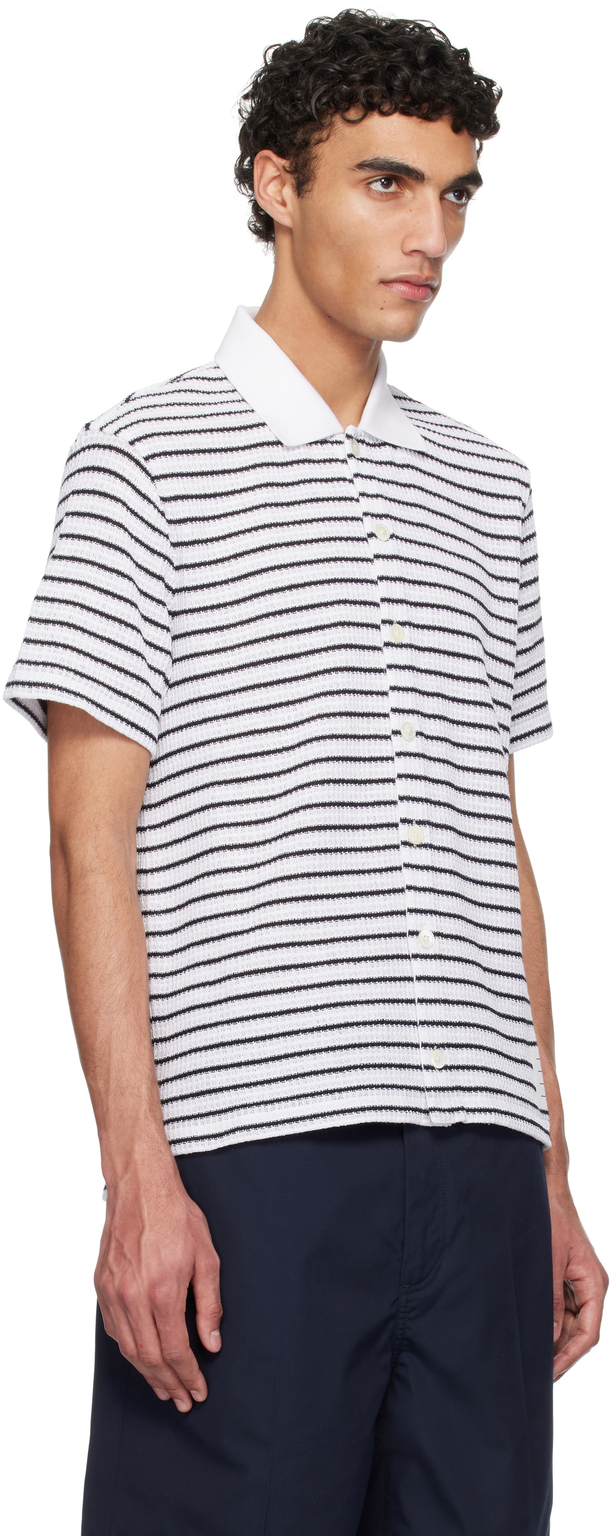 Thom Browne White & Navy Short Sleeve Button Down Shirt