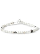 Mikia - Silver and Poppy Jasper Beaded Bracelet - White