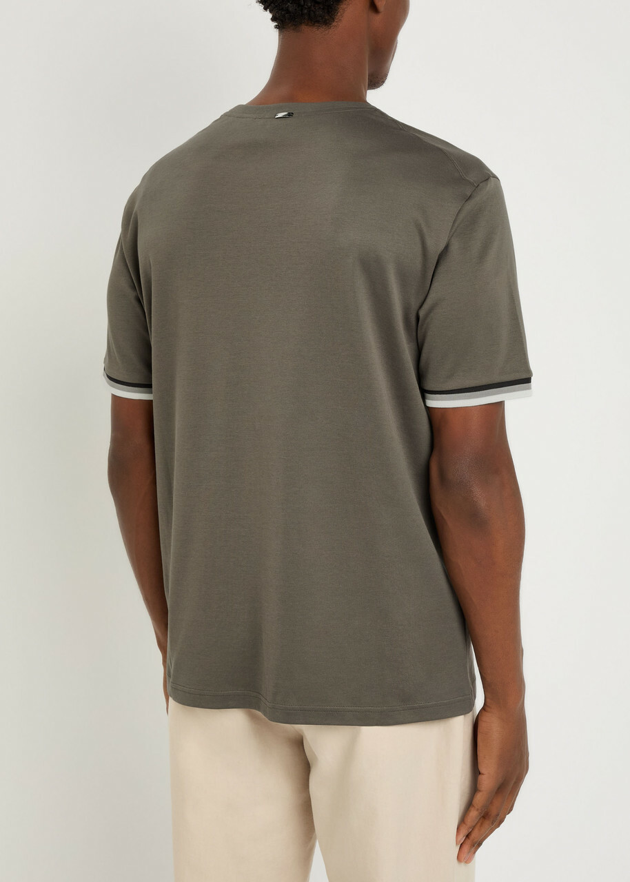 Herno Striped-trim Cotton T-shirt Taupe