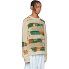 Acne Studios White and Green Irregular Striped Crewneck Sweater