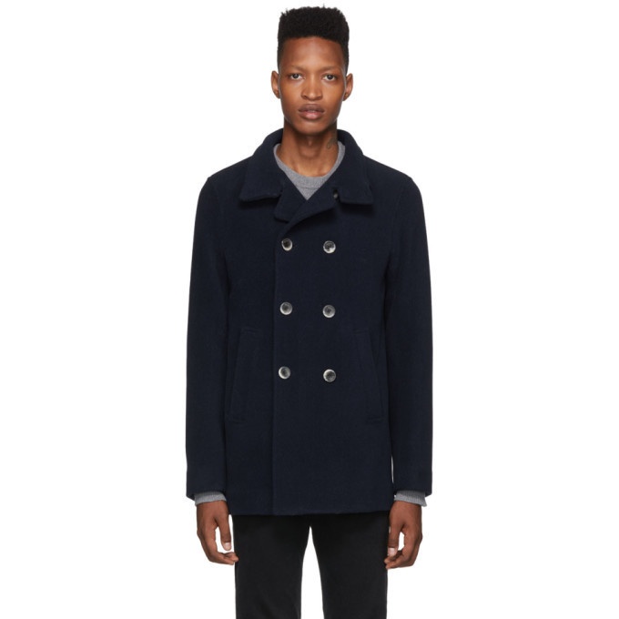 Photo: Herno Navy Thick Wool Double-Breasted Peacoat