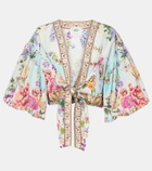 Camilla Tie-front puff-sleeve crop top