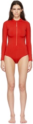 Y-3 Red Long Sleeve One-Piece Swimsuit
