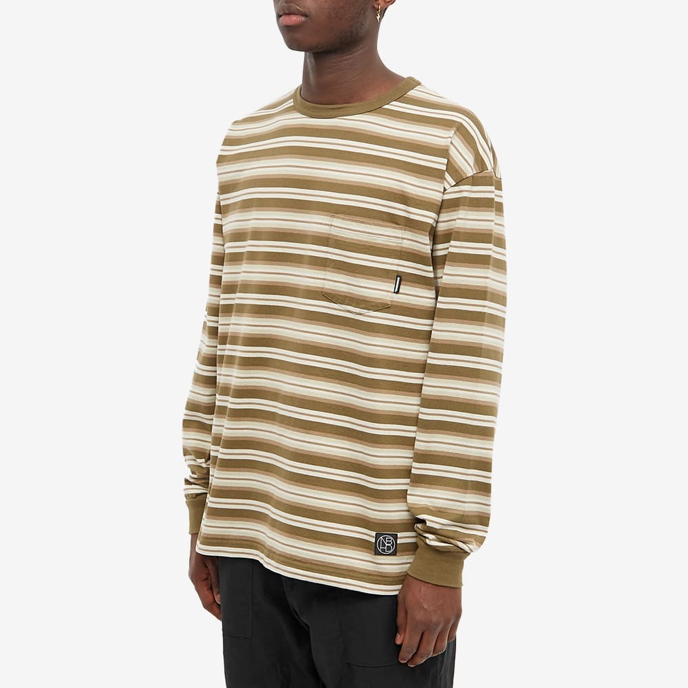 Neighborhood Men's Long Sleeve Border Stripe T-Shirt in Olive Drab