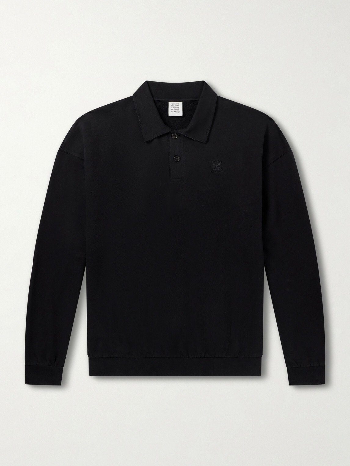 VETEMENTS - Logo-Embroidered Distressed Cotton-Jersey Sweatshirt - Black