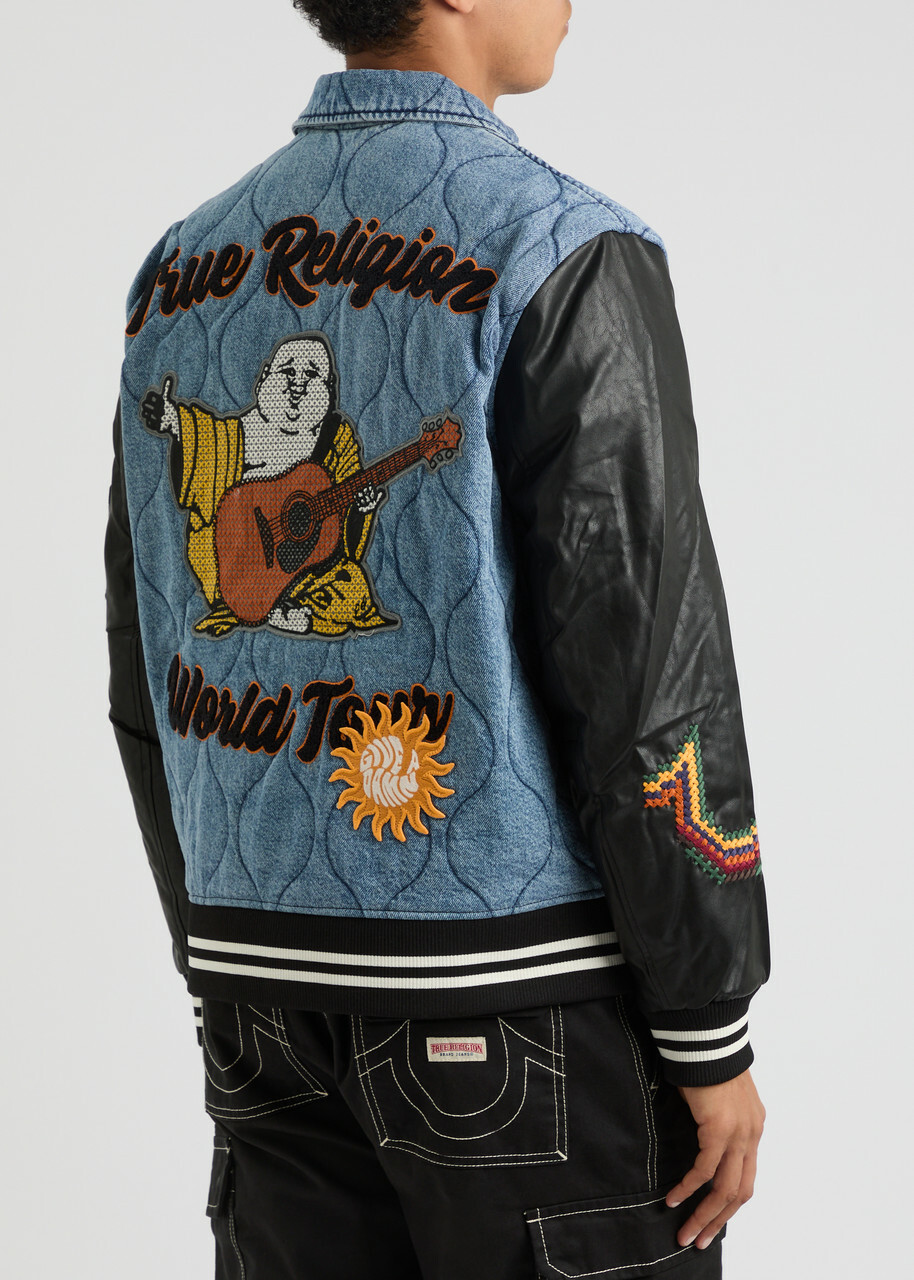 True Religion Logo-embroidered Quilted Denim Varsity Jacket Blue