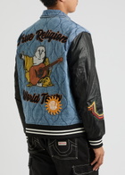 True Religion Logo-embroidered Quilted Denim Varsity Jacket Blue