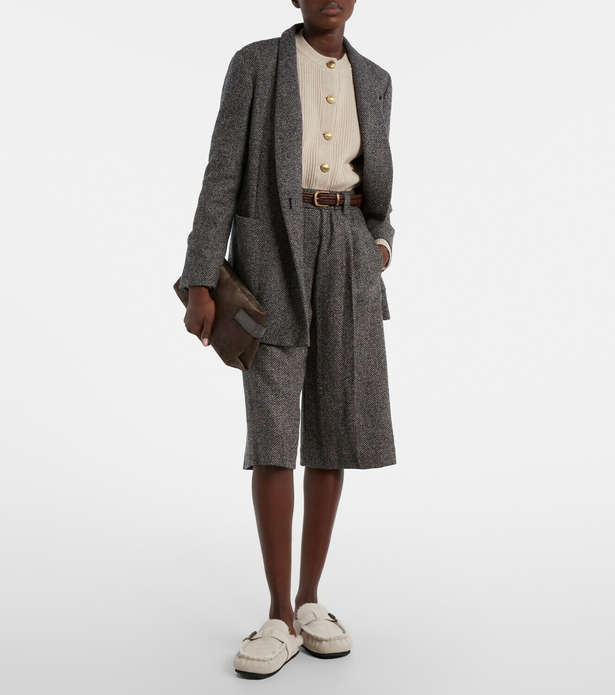 Brunello Cucinelli Shearling-lined suede slippers