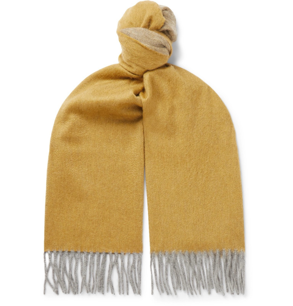 Begg & Co - Arran Fringed Colour-Block Cashmere Scarf - Yellow
