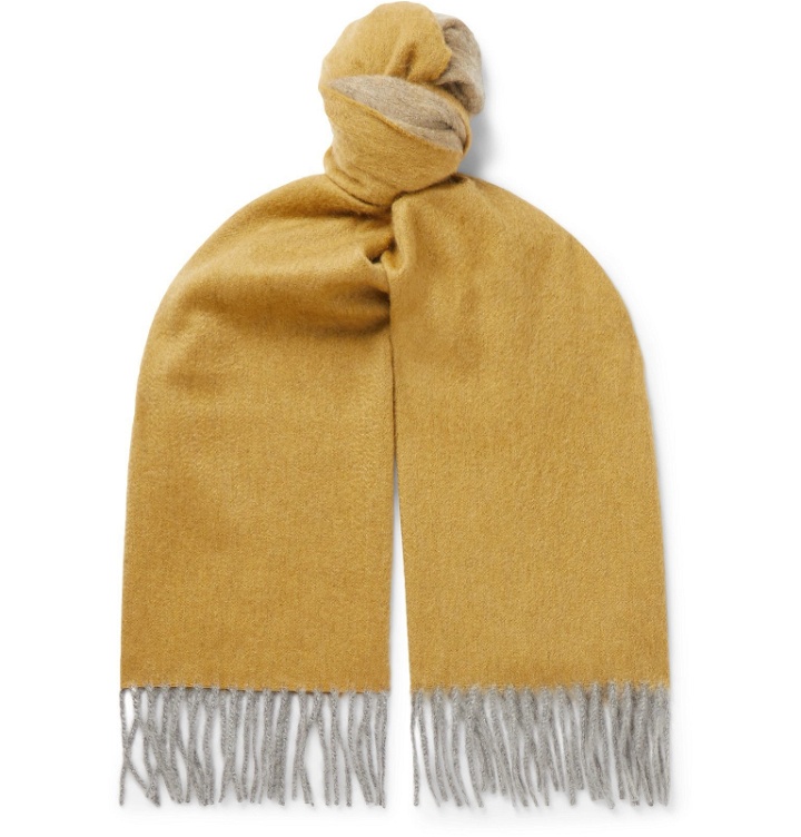 Photo: Begg & Co - Arran Fringed Colour-Block Cashmere Scarf - Yellow