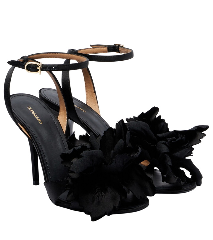 Photo: Ferragamo Ghilly 95 floral-appliqué satin sandals