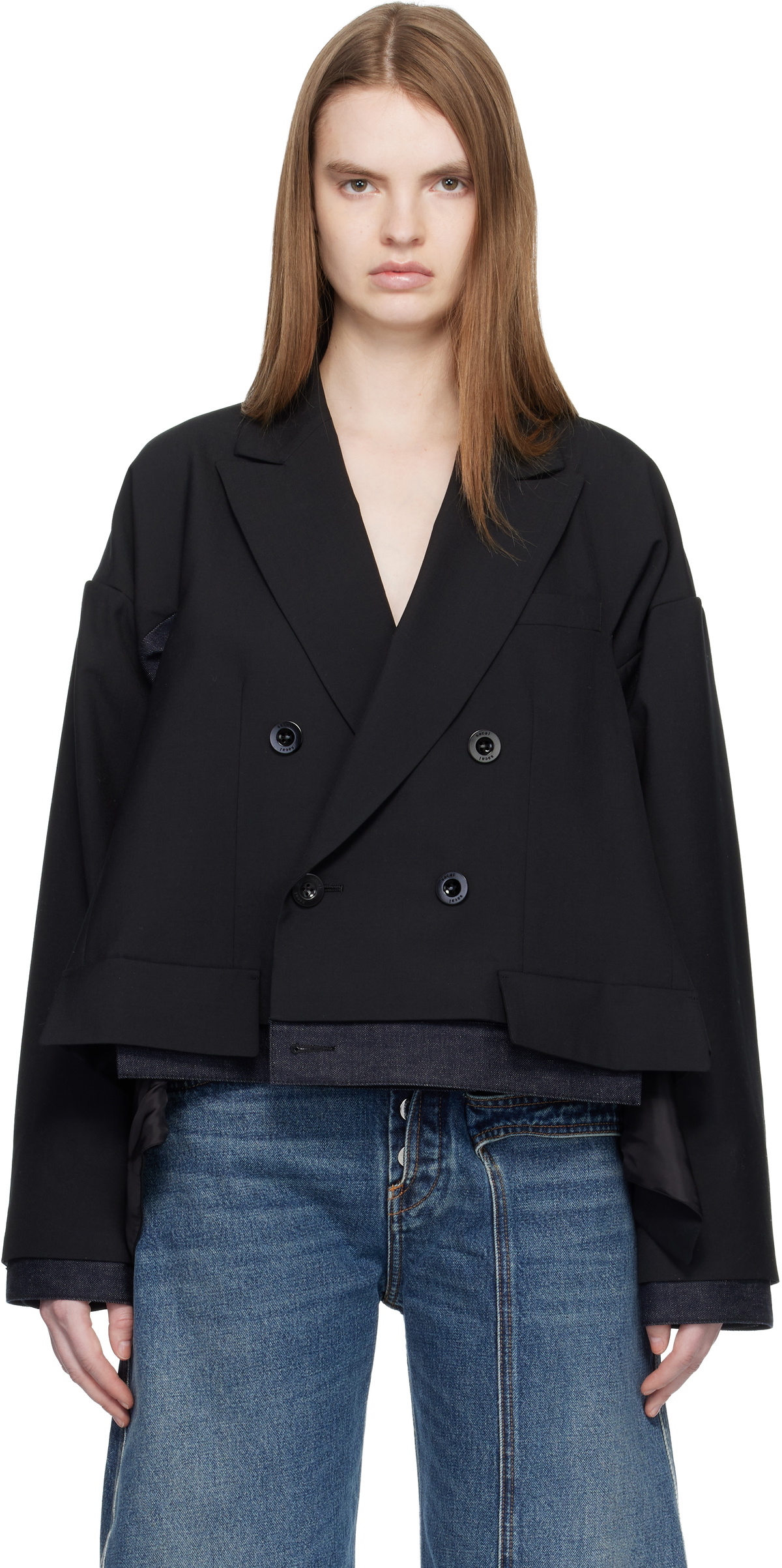 sacai Black Suiting & Denim Blazer