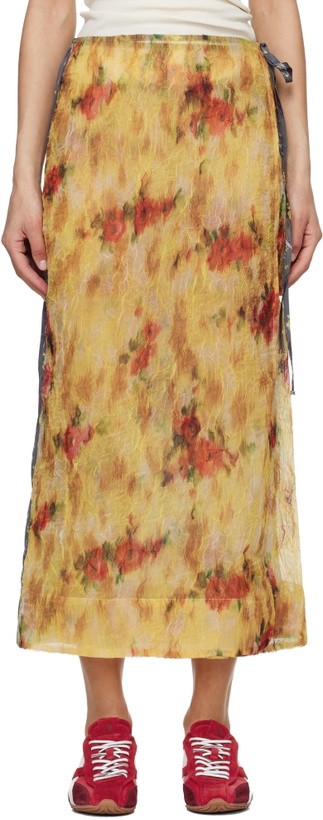 Photo: GANNI Yellow & Gray Color-Block Patchwork Midi Skirt