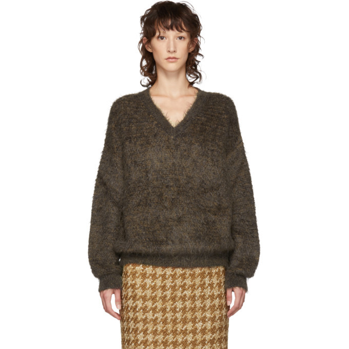 Miu Miu Brown Mohair V-Neck Sweater Miu Miu