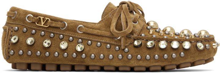 Photo: Valentino Garavani Brown Mixed Studs Boat Shoes